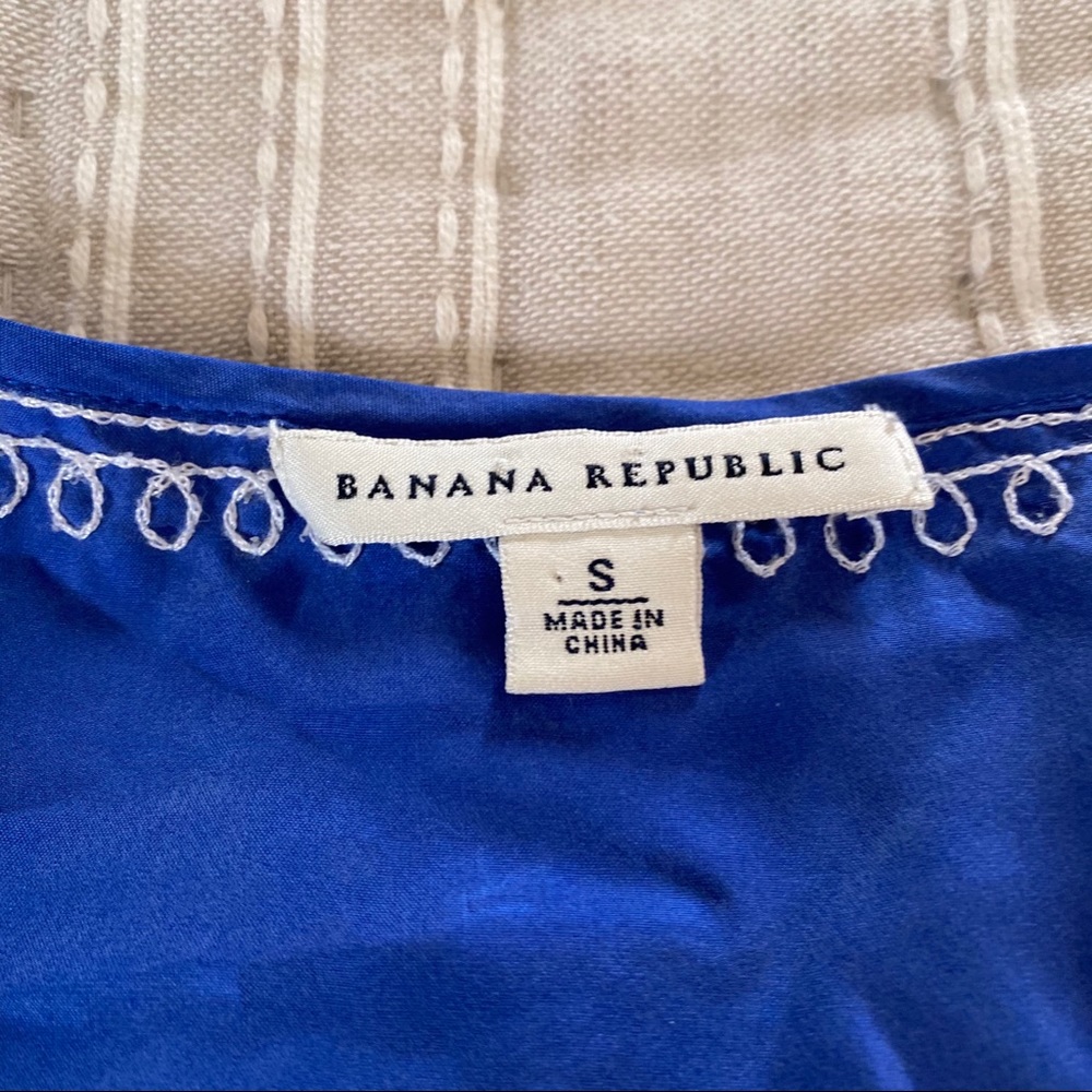BANANA REPUBLIC Blue Silk Embroidered Three Quarter 3/4 Sleeve Tunic Blouse - Picture 5 of 8